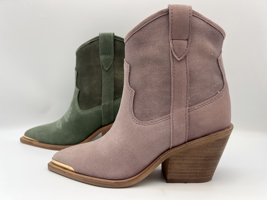 da lộn bò và vải canvas phía trên Boots của phụ nữ ， thiết kế in nổi hoa ở trên, bao chân bằng kim loại và gót chân