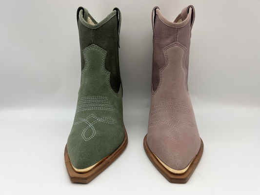 da lộn bò và vải canvas phía trên Boots của phụ nữ ， thiết kế in nổi hoa ở trên, bao chân bằng kim loại và gót chân