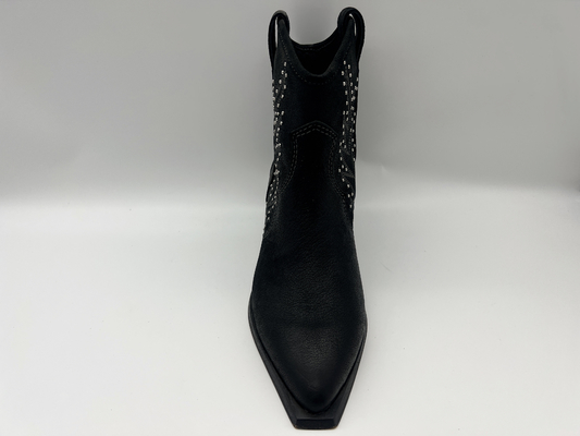 Giày nữ da bò mềm đến mắt cá chân Boots với thiết kế đinh tán ， gót thấp mũi nhọn với dây kéo nylon YKK