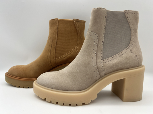 Đầu tròn Một miếng đế ngoài TPR ， da lộn da bò mềm Boots dành cho phụ nữ ， Thiết kế đàn hồi không có dây kéo