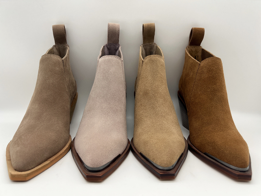 Màu nâu da bò mềm da lộn của phụ nữ Boots mắt cá chân ， gót abs với đế ngoài chống trượt TPR