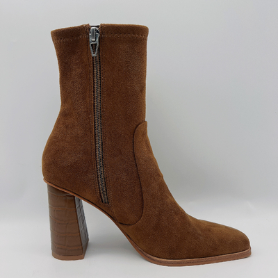 Váy da lộn dành cho phụ nữ bằng da bò Boots Square Toe Lt Brown TPR Đế ngoài với mủ cao su có thể dùng được
