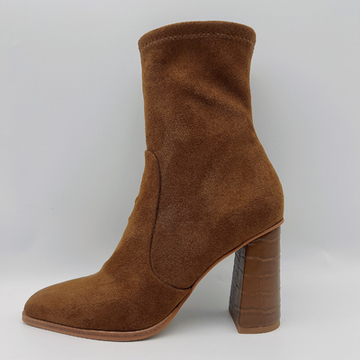 Váy da lộn dành cho phụ nữ bằng da bò Boots Square Toe Lt Brown TPR Đế ngoài với mủ cao su có thể dùng được