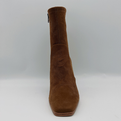 Váy da lộn dành cho phụ nữ bằng da bò Boots Square Toe Lt Brown TPR Đế ngoài với mủ cao su có thể dùng được