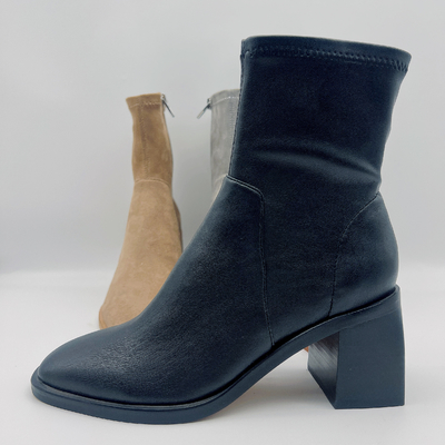 Nữ công sở Da báo in họa tiết mắt cá chân Boots Màu be Tan Đen Da Nappa mềm phía trên