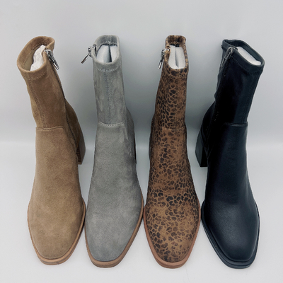 Nữ công sở Da báo in họa tiết mắt cá chân Boots Màu be Tan Đen Da Nappa mềm phía trên