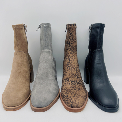 Nữ công sở Da báo in họa tiết mắt cá chân Boots Màu be Tan Đen Da Nappa mềm phía trên