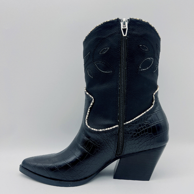 Giày da nữ SGS ROHS Boots da Nappa mềm da cá sấu màu đen Giày cổ chân in hình cá sấu