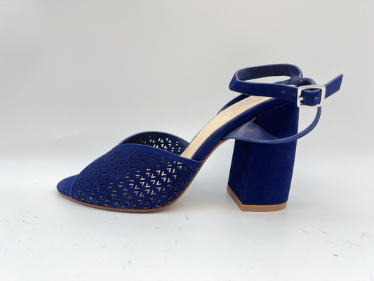 Dép cao gót đế vuông Navy Dép da thật Nubuck mềm cho nữ