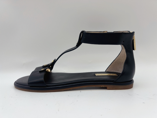 Ladies Black T Strap Giày bệt Peep Toe Mềm Nappa Da thật Dép La Mã cổ điển
