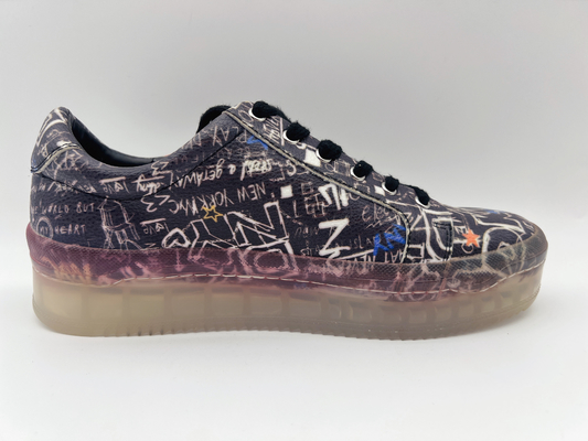 Sky Print Womens Leather Lace Up Giày thường Đen Chống trơn trượt