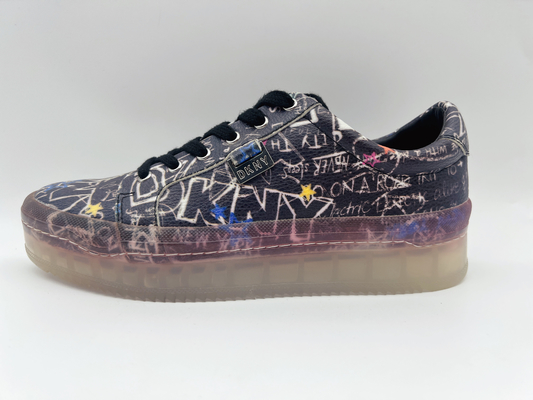 Sky Print Womens Leather Lace Up Giày thường Đen Chống trơn trượt