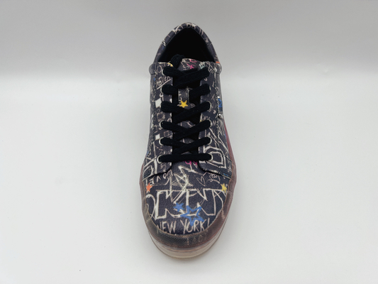 Sky Print Womens Leather Lace Up Giày thường Đen Chống trơn trượt