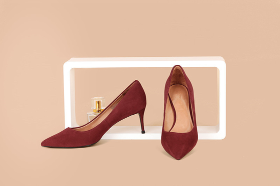 Burgundy Nơi làm việc Phụ nữ Giày cao gót với da lộn chính hãng mềm