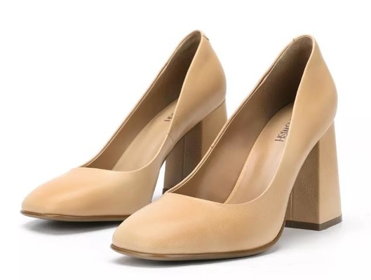 Giày nữ da thật màu nâu Giày cao gót 3 inch Nền tảng gót kín