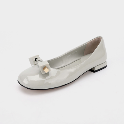 Rice Grey Square Buckle Ladies Flat Shoes, Women's Flat Shoes Thoải mái