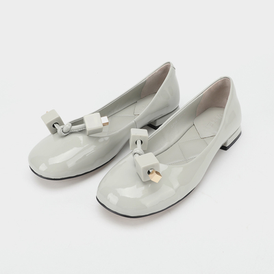Rice Grey Square Buckle Ladies Flat Shoes, Women's Flat Shoes Thoải mái