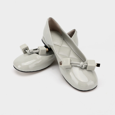 Rice Grey Square Buckle Ladies Flat Shoes, Women's Flat Shoes Thoải mái