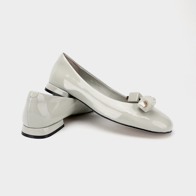 Rice Grey Square Buckle Ladies Flat Shoes, Women's Flat Shoes Thoải mái