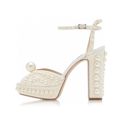 Pearly Peep Super High Heel Sandals Lót sợi nhỏ thoáng khí