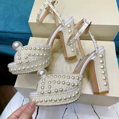 Pearly Peep Super High Heel Sandals Lót sợi nhỏ thoáng khí
