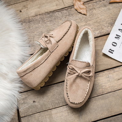 Flat Gân Bò Plus Velvet Casual Ladies Cotton Shoes Lazy