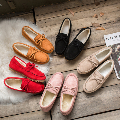 Flat Gân Bò Plus Velvet Casual Ladies Cotton Shoes Lazy