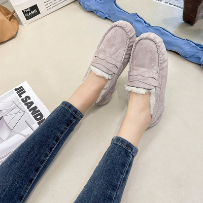 Giày gót thấp ấm áp mũi tròn nhung bông sang trọng Giày một bước cho người đi làm