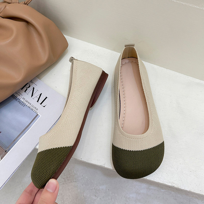 Giày Đế Mềm Dệt Kim Miệng Thở Nữ Xuân Hè Bàn Đạp Phẳng Phong Cách Cổ Tích