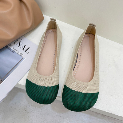 Giày Đế Mềm Dệt Kim Miệng Thở Nữ Xuân Hè Bàn Đạp Phẳng Phong Cách Cổ Tích
