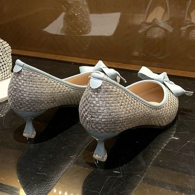 Đầu Nhọn Nữ Dẹt Công Sở Giày Cao Gót Thanh Lịch Màu Chắp Vá