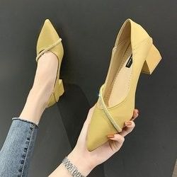 Công Sở Thanh Lịch Giày Da Đơn Nữ Mũi Nhọn Gót Vuông 4cm Văn Phòng Thanh Lịch