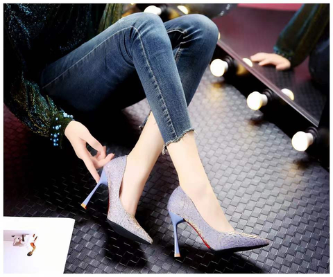 Phụ Nữ Sợi Nhỏ Đầu Nhọn Mùa Hè Máy Bơm Mỏng Gót Cao Su Cổ Giày Đơn Kinh Doanh Mới Giày Cao Gót Sang Trọng Giày