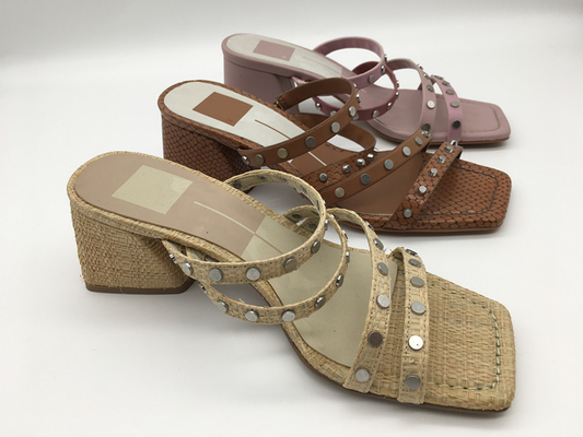# 6 - # 11 Summer Chunky Heel Sandals / Tan Ladies Peep Toe Sandals