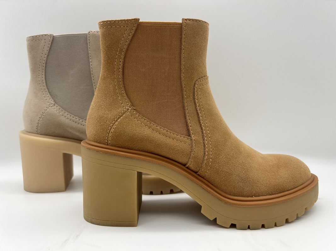 Đầu tròn Một miếng đế ngoài TPR ， da lộn da bò mềm Boots dành cho phụ nữ ， Thiết kế đàn hồi không có dây kéo