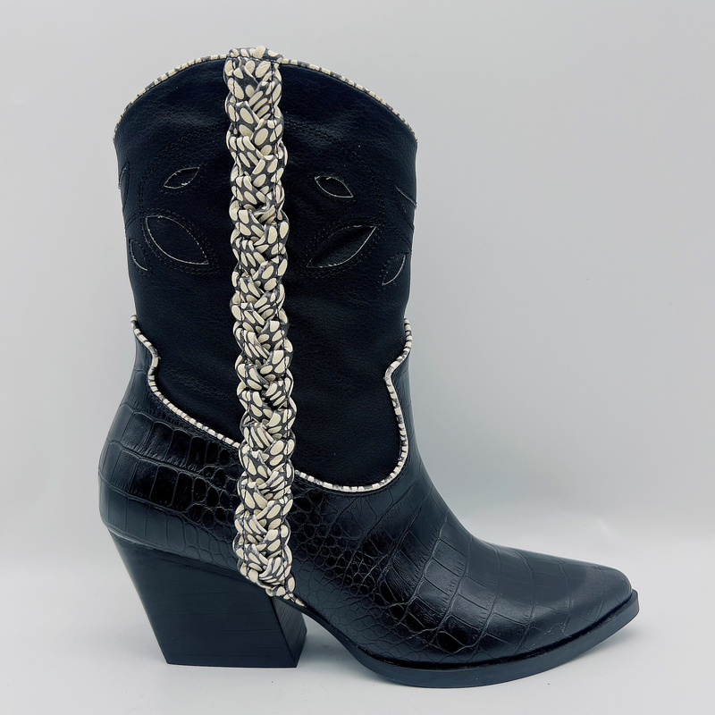 Giày da nữ SGS ROHS Boots da Nappa mềm da cá sấu màu đen Giày cổ chân in hình cá sấu