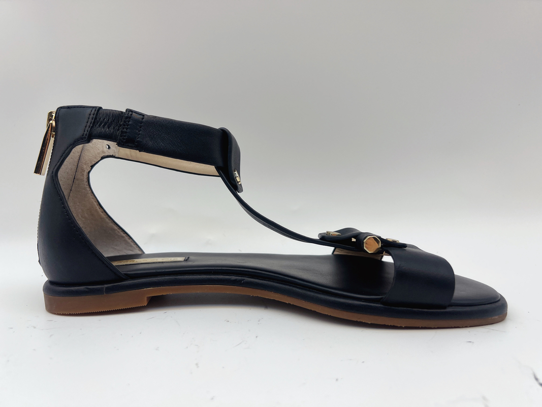 Ladies Black T Strap Giày bệt Peep Toe Mềm Nappa Da thật Dép La Mã cổ điển