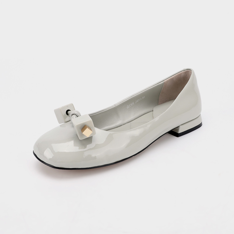 Rice Grey Square Buckle Ladies Flat Shoes, Women's Flat Shoes Thoải mái