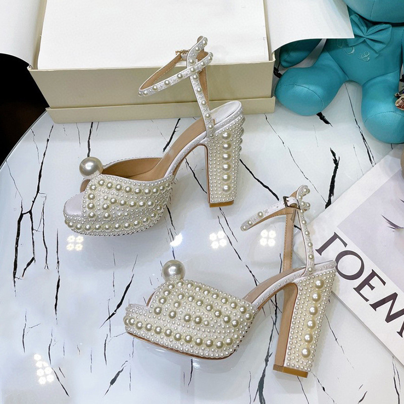Pearly Peep Super High Heel Sandals Lót sợi nhỏ thoáng khí